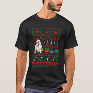 God Jul Engelsk Bulldog Fulströja Tomtehatt  T Shirt
