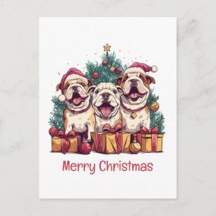 God Jul Engelsk Bulldog Santa Hattar Vykort