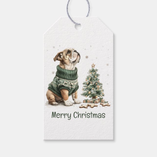 God jul Engelska Bulldog Julgran Presentetikett (Framsidan)