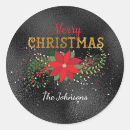 God jul English Black Guld Glass Runt Klistermärke