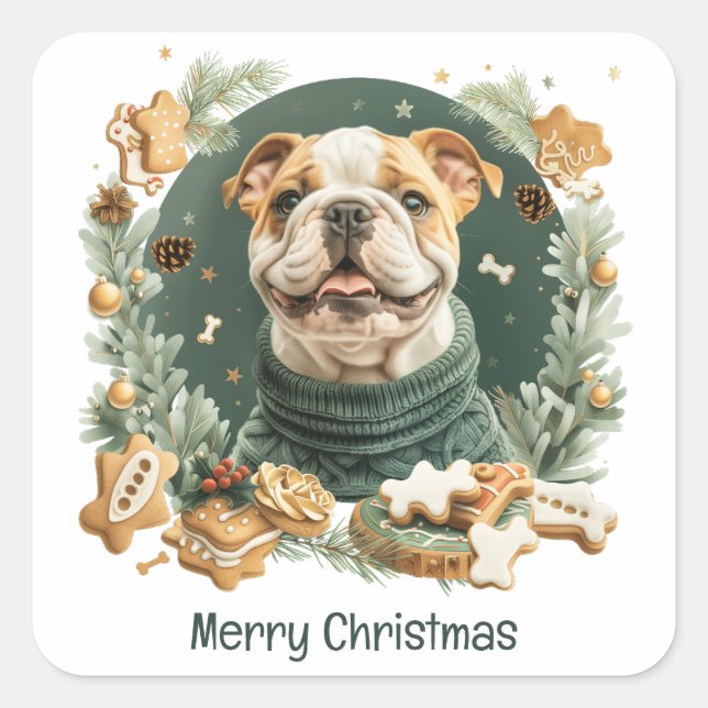 God jul English Bulldog Fyrkantigt Klistermärke (Framsida)