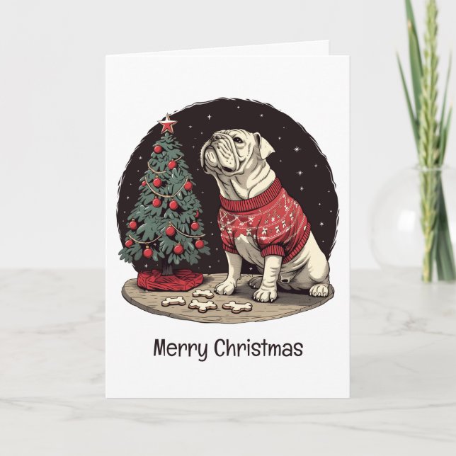 God jul English Bulldog Julgran Helgkort (Framsida)