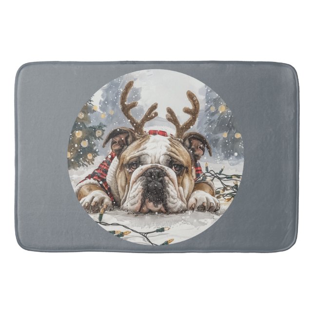 God jul English Bulldog Reindeer Badrumsmatta (Framsidan)
