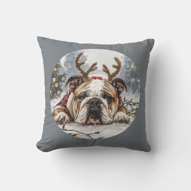God jul English Bulldog Reindeer Kudde (Framsida)