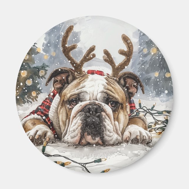 God jul English Bulldog Reindeer Magnet (Framsidan)