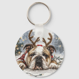 God jul English Bulldog Reindeer Nyckelring