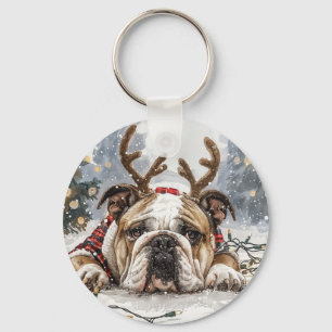 God jul English Bulldog Reindeer Nyckelring