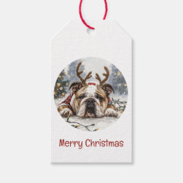 God jul English Bulldog Reindeer Presentetikett