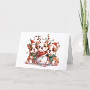 God jul English Bulldog Reindeer Santa Helgkort