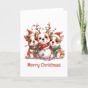 God jul English Bulldog Reindeer Santa Helgkort