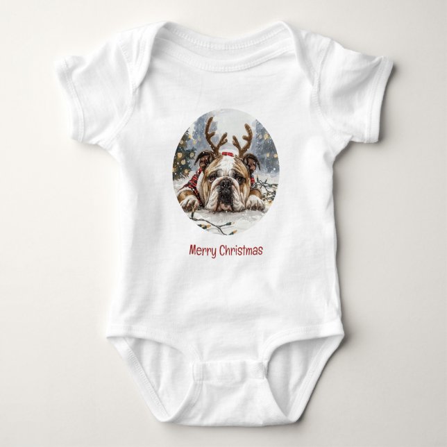 God jul English Bulldog Reindeer T Shirt (Framsida)