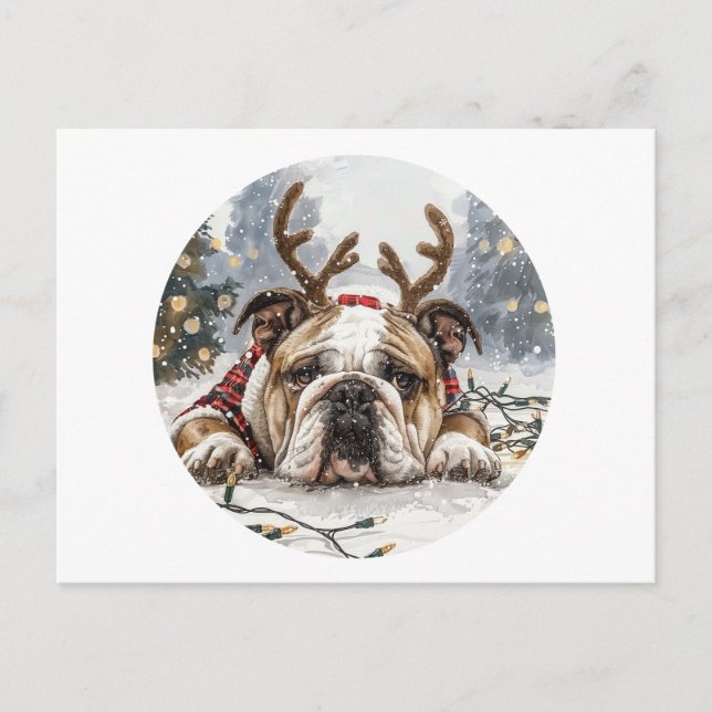 God jul English Bulldog Reindeer Vykort (Framsida)