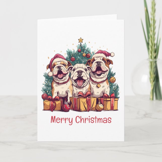 God jul English Bulldog Santa Hats Helgkort (Framsida)