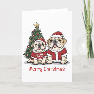 God jul English Bulldog Santa Hats Helgkort