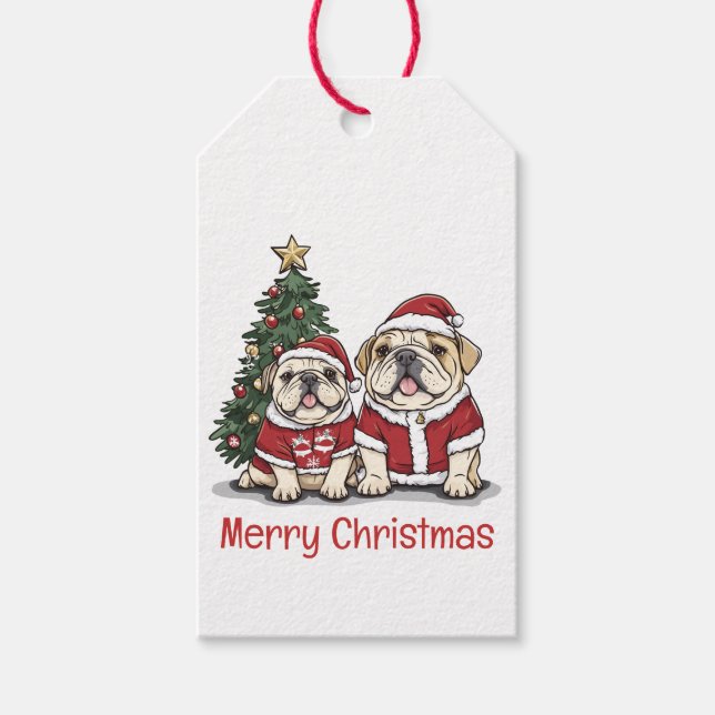 God jul English Bulldog Santa Hats Presentetikett (Framsidan)