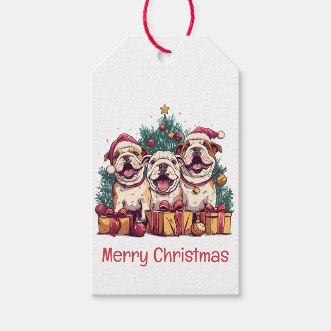 God jul English Bulldog Santa Hats Presentetikett (Framsidan)