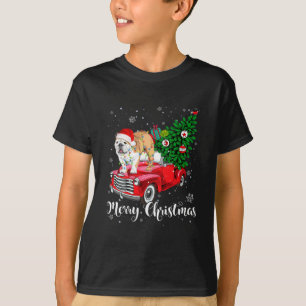 God jul English Bulldog Santa Red Lastbil Xm T Shirt