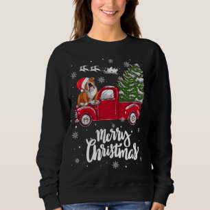 God jul English Bulldog Santa Red Lastbil Xm T Shirt