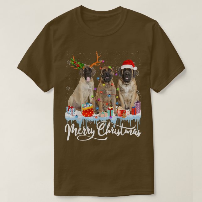 God jul English Mastiff Santa Light Reinde T Shirt (Design framsida)
