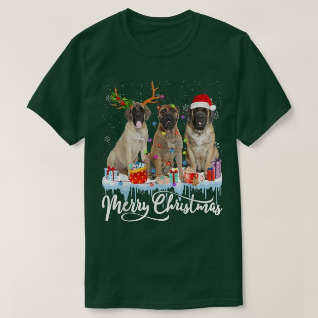 God jul English Mastiff Santa Light Reinde T Shirt (Design framsida)