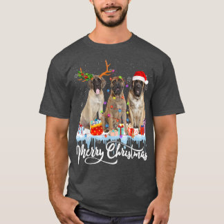 God jul English Mastiff Santa Light Reinde T Shirt