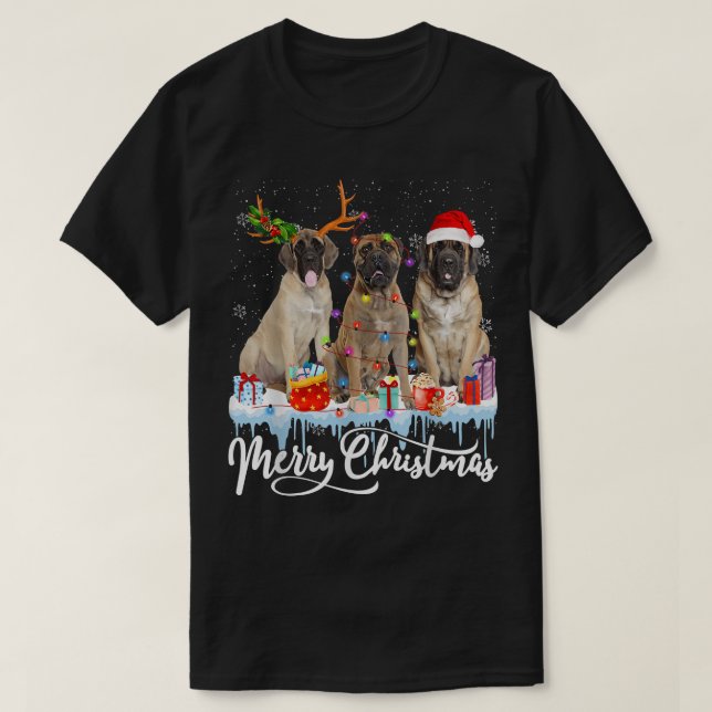 God jul English Mastiff Santa Light Reinde T Shirt (Design framsida)