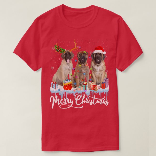 God jul English Mastiff Santa Light Reinde T Shirt (Design framsida)