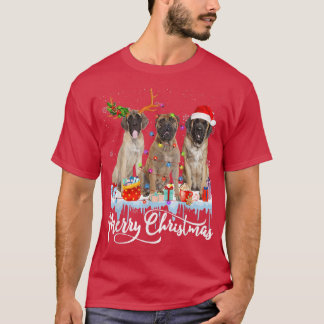 God jul English Mastiff Santa Light Reinde T Shirt