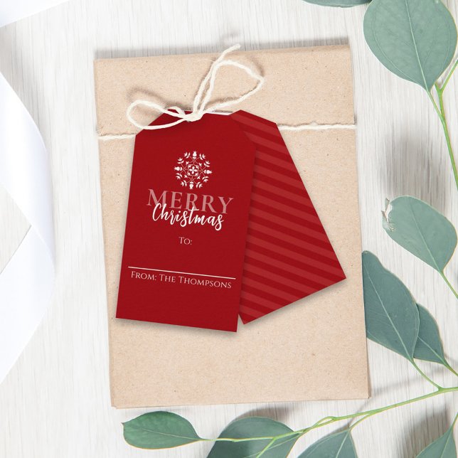 God jul enkel cute Red-Elegant stripe Presentetikett (Skapare uppladdad)