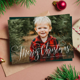 God jul enkel en fotofamilj med grönt julkort