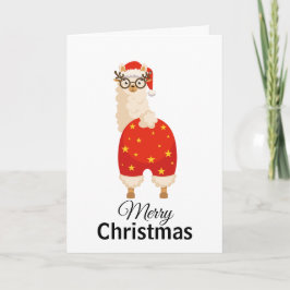 God Jul Enkel Söt Tecknad Santa Lama Kort