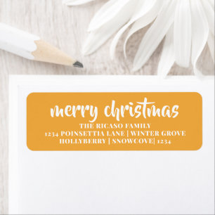 God jul enkel typografi, Gult och vit Returadress Etikett