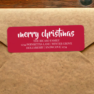 God jul enkel typografi röd och vit returadress etikett