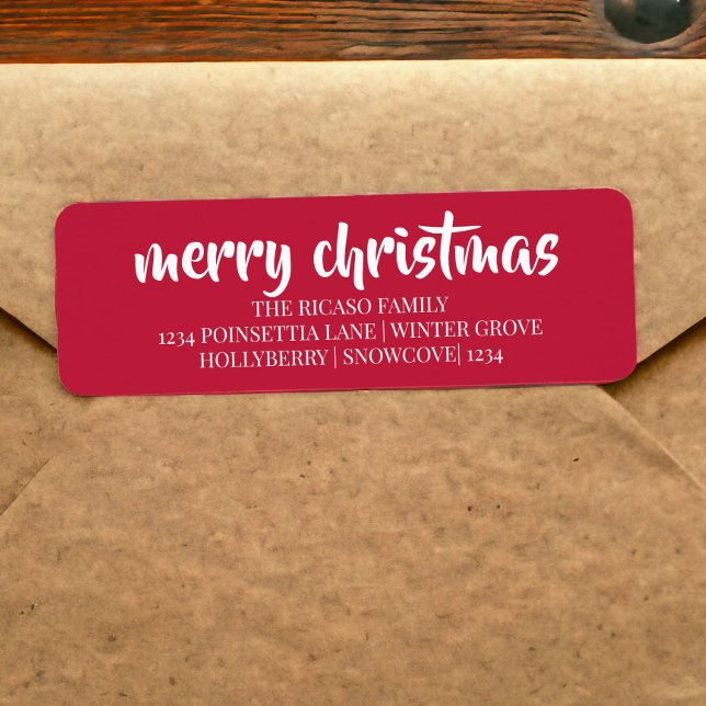God jul enkel typografi röd och vit returadress etikett (Merry Christmas Simple Typography Red And White Labels from Ricaso. Add your own return address)