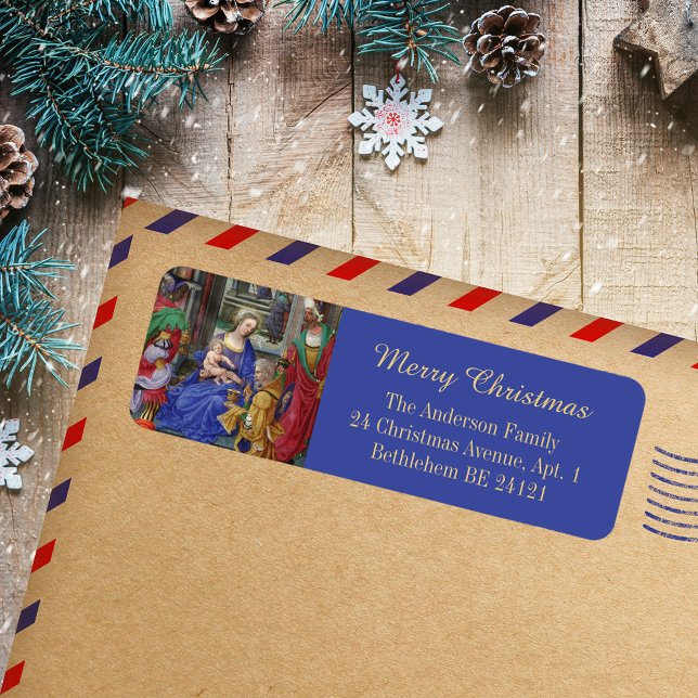 God jul Epiphany Magi Ntivity Renaissance Returadress Etikett (Merry Christmas Epiphany Three Magi Kings Day Nativity Scene Renaissance Return Address Label)