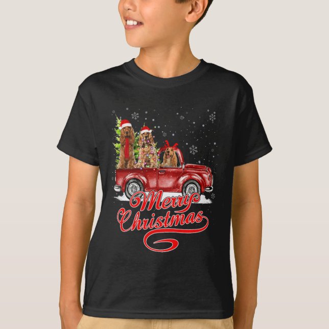 God jul er spanel Hundar Santa Reindeer Red T Shirt (Framsida)