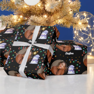 God jul ett cirkelfoto och namn snögubbe presentpapper