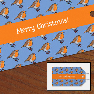 God jul! European Robin Red Breast Mönster Presentetikett