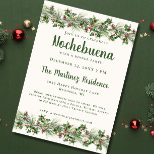 God Jul Eve Greenery Festive Mexican Nochebuena Inbjudningar
