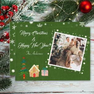 God jul Evergreen Family Photo Julkort