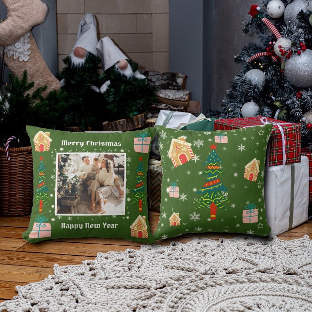 God jul Evergreen Family Photo Kudde (Skapare uppladdad)