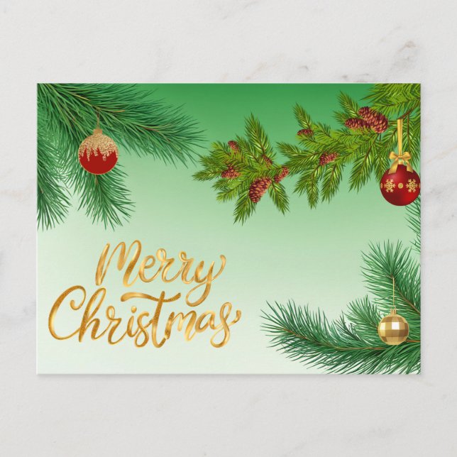 God jul Evergreen Grenar med ornament Helg Vykort (Framsida)