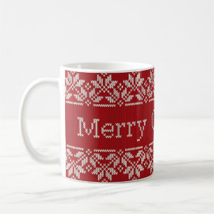 God jul Fair Isle Knitting Mönster Red Kaffemugg