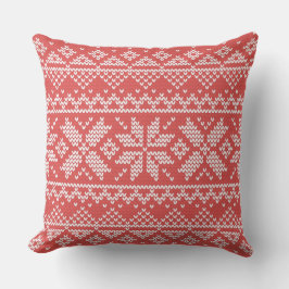 God jul Fair Isle Snöflingor White & Red Kudde