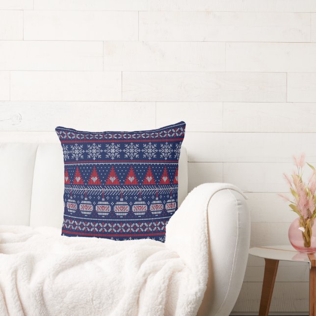 God jul Fairisle Knitting Mönster Red Blue Kudde (Soffa)