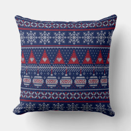 God jul Fairisle Knitting Mönster Red Blue Kudde
