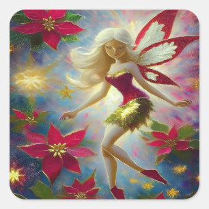God Jul - Fairy Collection - Platinum Blonde Hair Fyrkantigt Klistermärke