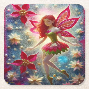 God Jul - Fairy Collection - Red Hair Underlägg Papper Kvadrat