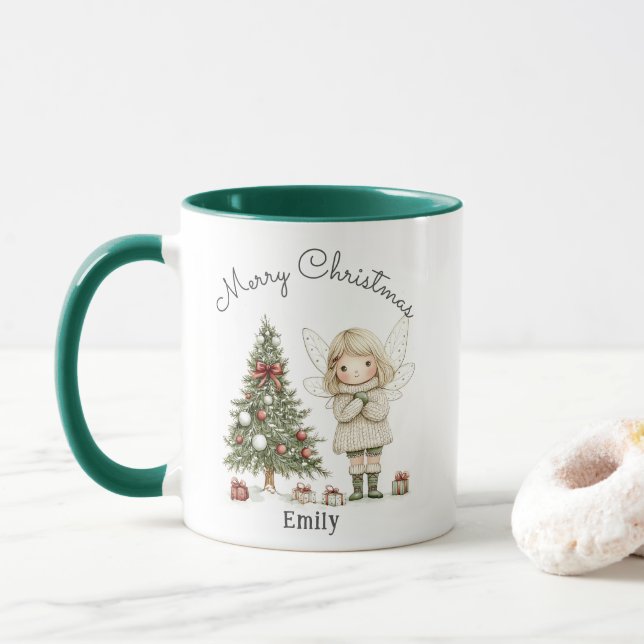God jul Fairy och Träd Personlig Gift Mugg (Med munk)