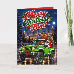 God Jul Fam Svarte Tomte Terrängkörning Helgkort